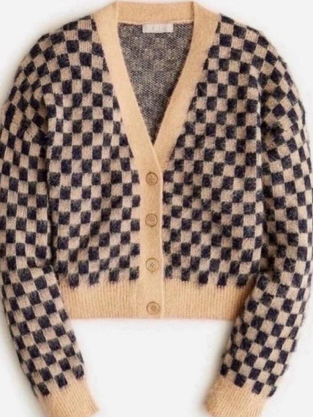 J.Crew Checkered V-neck Cardigan Sweater in Brushed Yarn